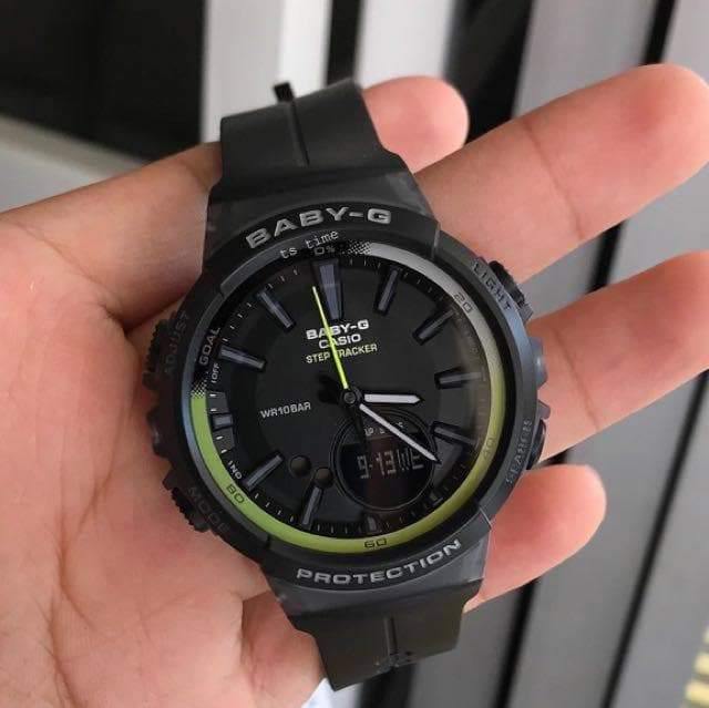 Casio Baby-G BGS Step Tracker Analog-Digital Black x Neon Green Accents Watch BGS100-1ADR - Diligence1International
