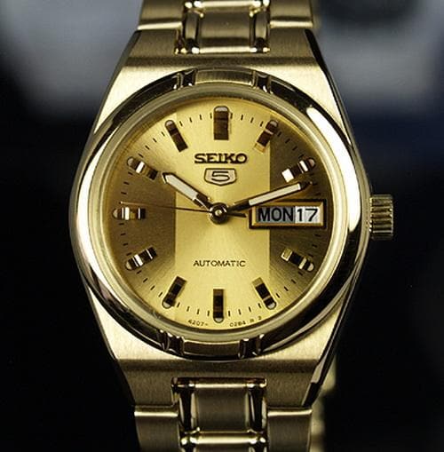 Seiko 5 Classic Gold Dial Couple's Gold Plated Stainless Steel Watch Set SNKK20K1+SYM600K1 - Diligence1International