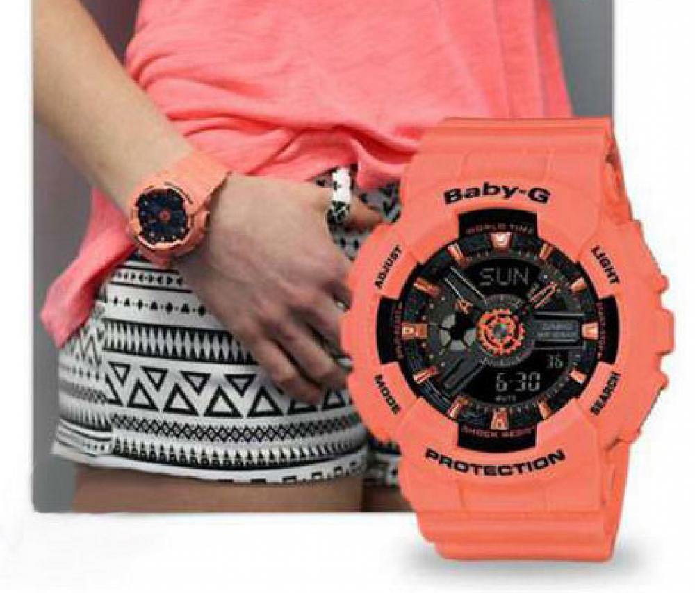 Casio Baby-G BA-110 Series Standard Anadigi Peach Matte Orange x Black Dial Watch BA111-4A2DR - Diligence1International