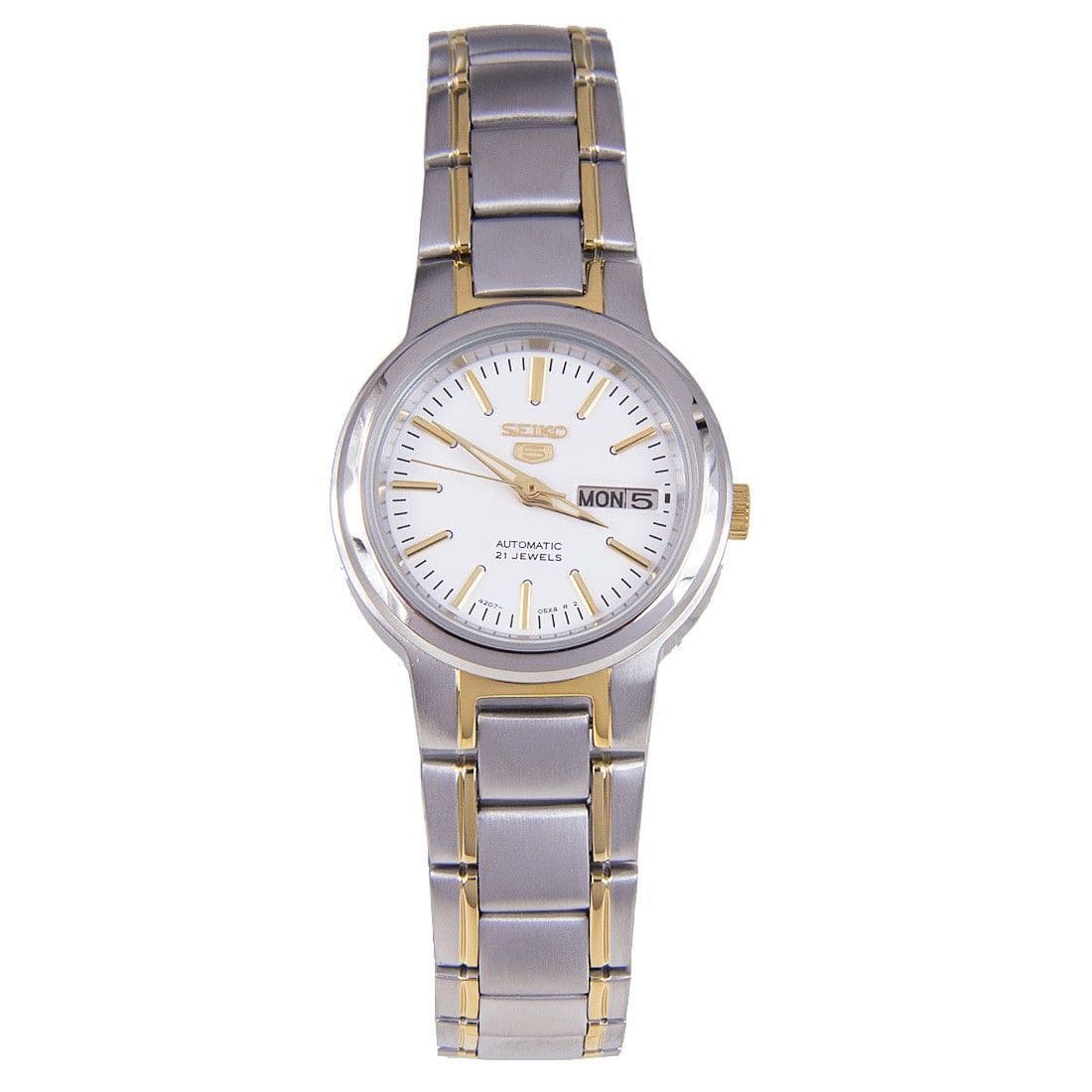 Seiko 5 Classic Ladies Size White Dial 2 Tone Gold Plated Stainless Steel Strap Watch SYME44K1 - Diligence1International