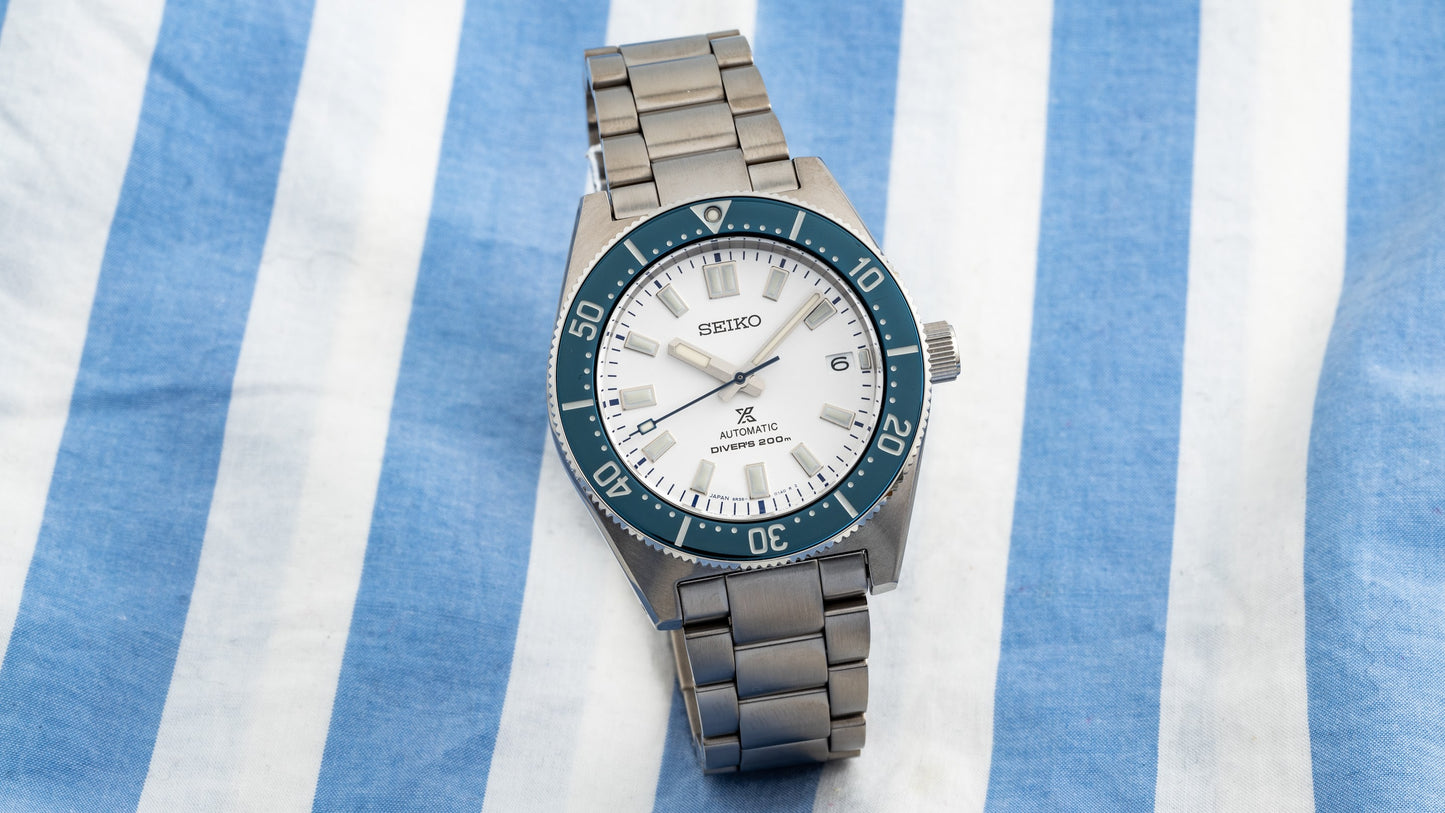 Seiko 62MAS Prospex Diver's 140th Anniv LE Blue White Theme Men's Stainless Steel Watch SPB213J1