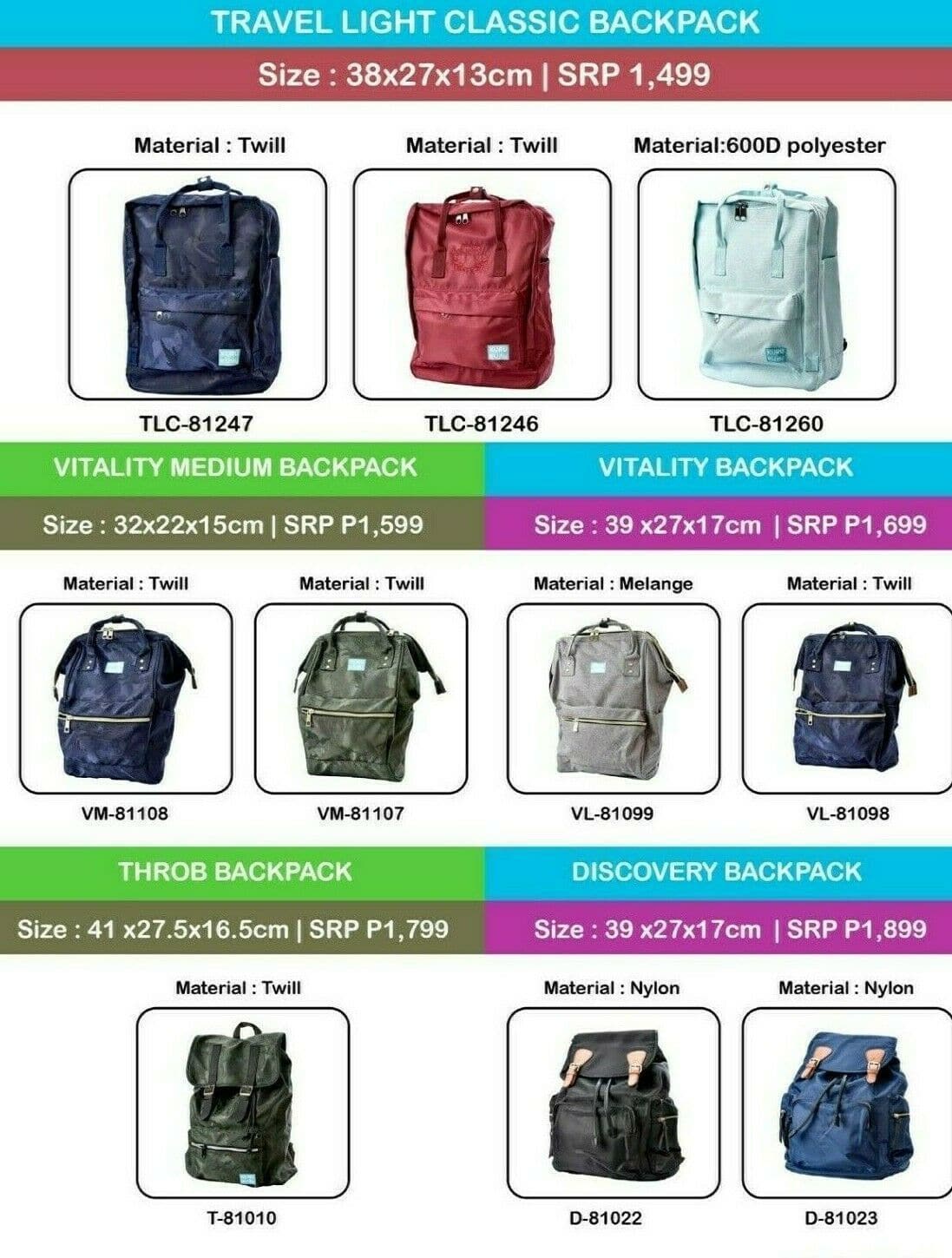 Kuru Kuru クールクール Travel Light Classic Backpack Bag + Free P399 Magic Cooling Towel