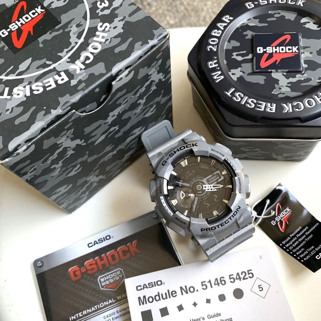 Casio G-Shock GA110 Series Military Grey Camo Black Dial Watch GA110CM-8ADR - Diligence1International