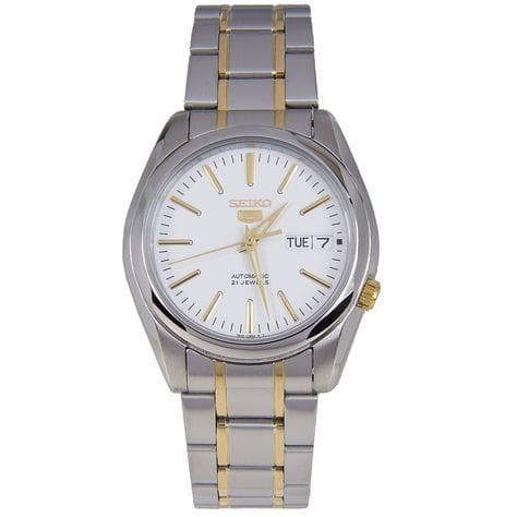 Seiko 5 Classic White Dial Couple's 2 tone Gold Plated Stainless Steel Watch Set SNKL47K1+SYME44K1 - Diligence1International