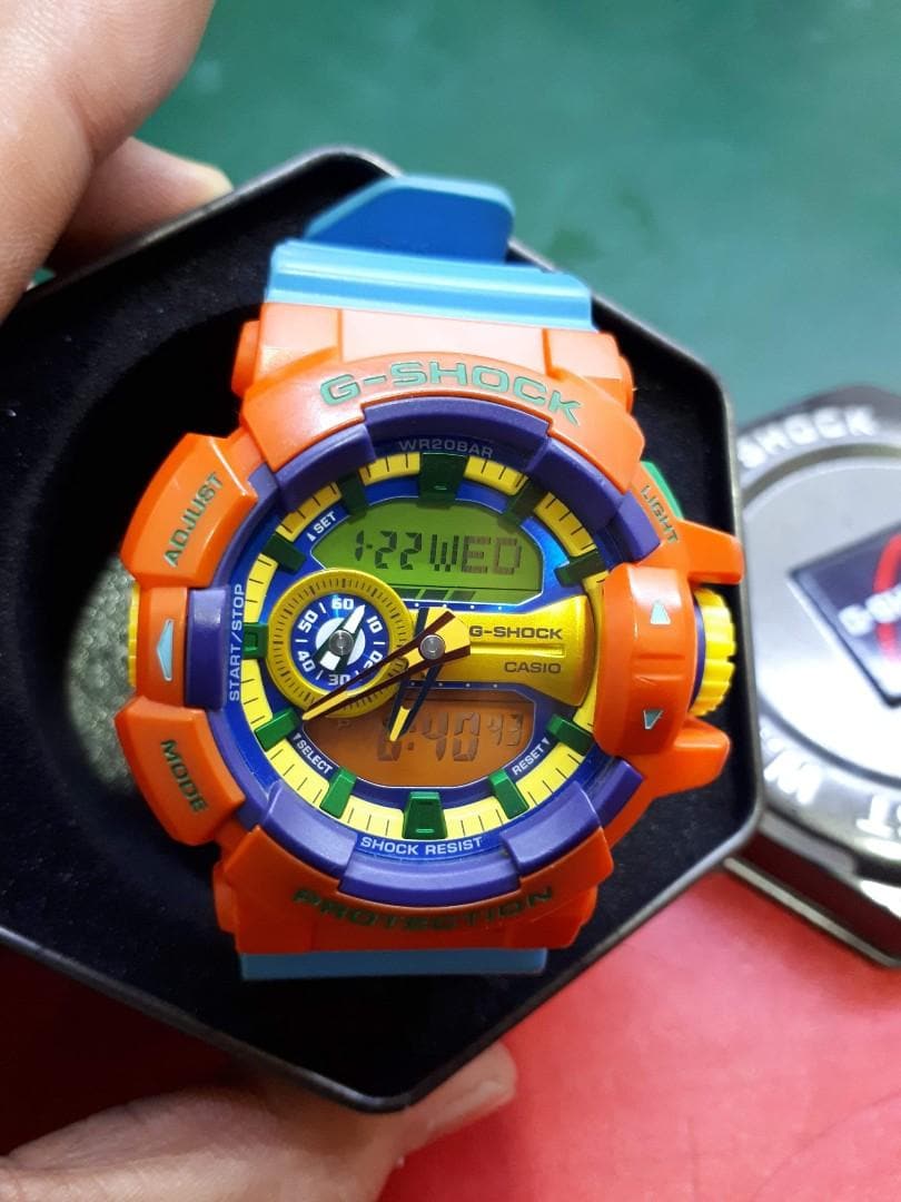 Casio G-Shock Dragon Ball Z Anadigi Hyper Colors Orange x Sky Blue x Green x Yellow Accents Watch GA400-4ADR - Diligence1International
