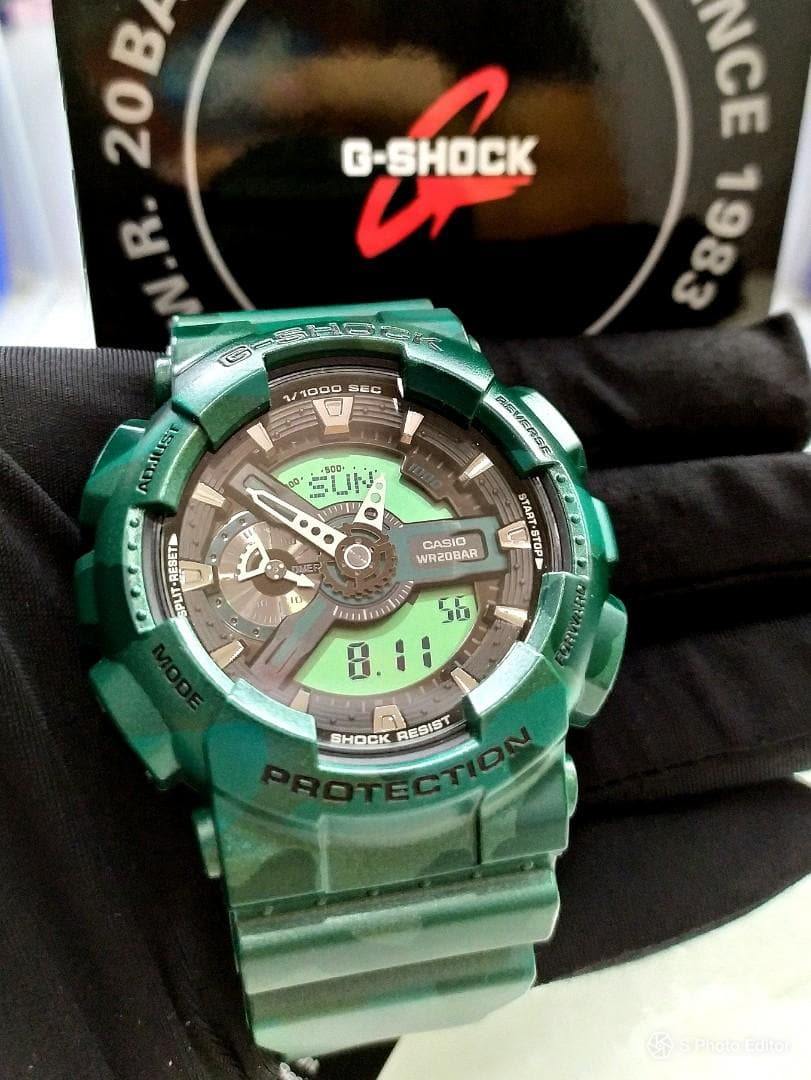 Casio G-Shock GA110 Series Military Green Camo Black Dial Watch GA110CM-3ADR