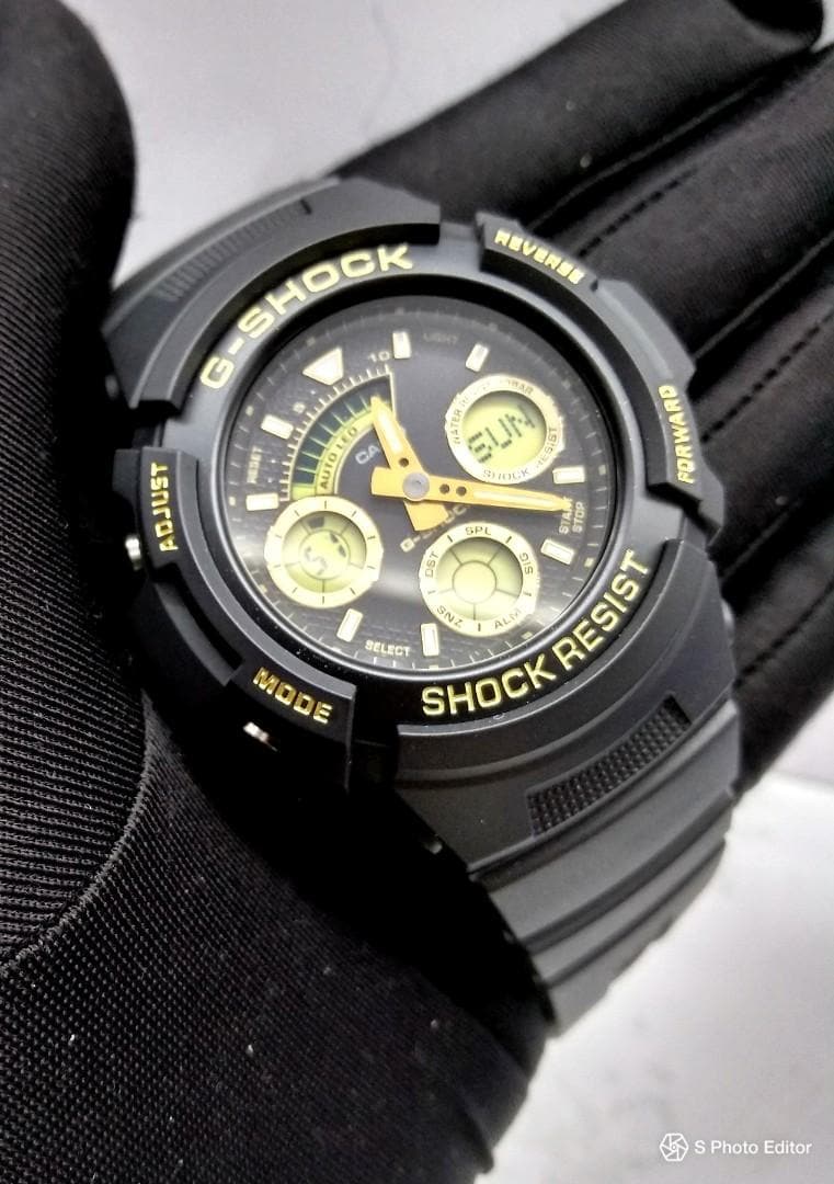 Casio G-Shock Standard Analog-Digital Black x Gold Accents Watch  AW591GBX-1A9