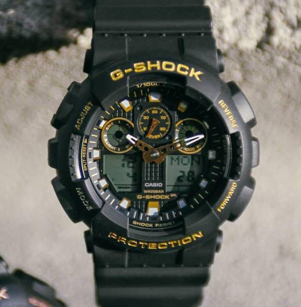 Casio G-Shock Analog-Digital Black x Gold Accents Watch GA100GBX-1A9DR - Diligence1International