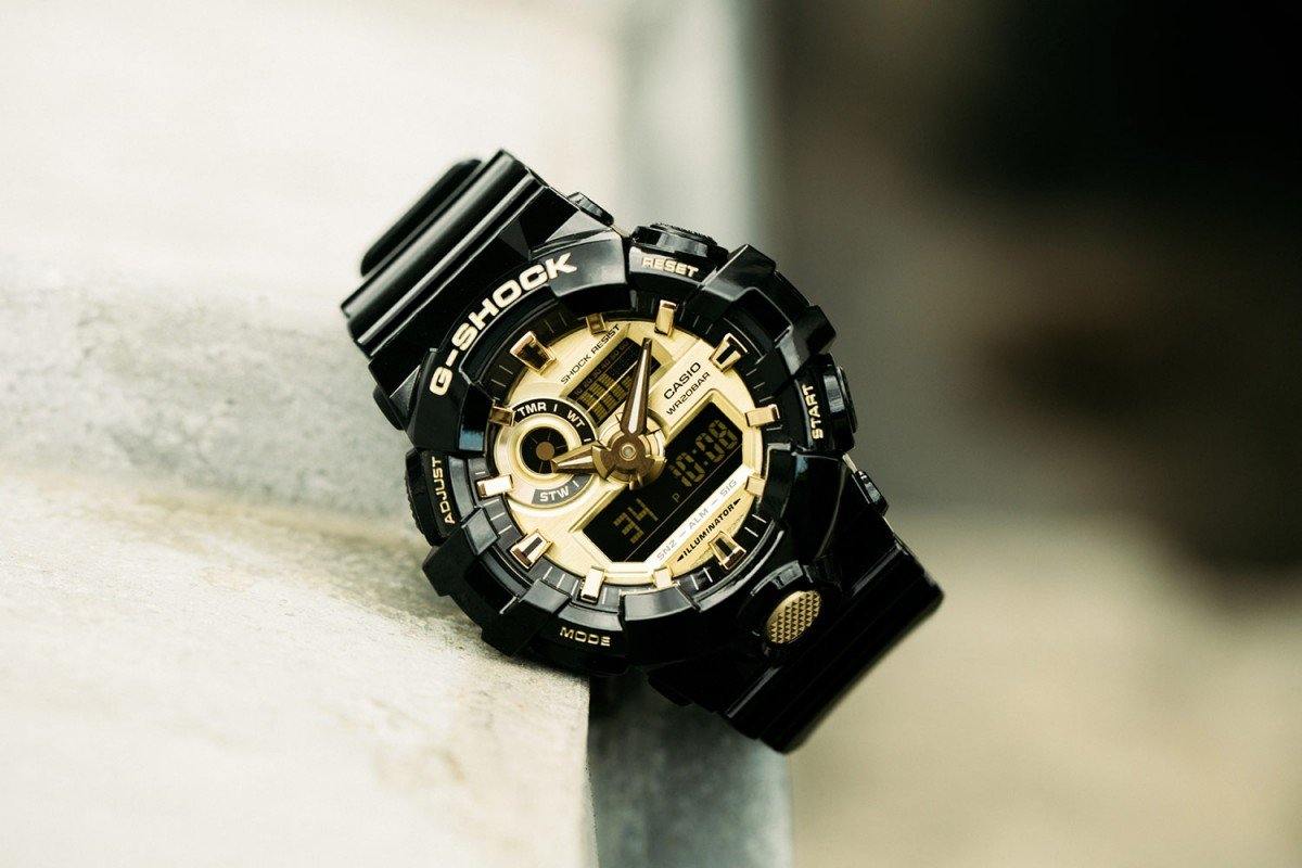 Casio G-Shock Analog-Digital Black x Gold Dial Watch GA710GB-1ADR - Diligence1International