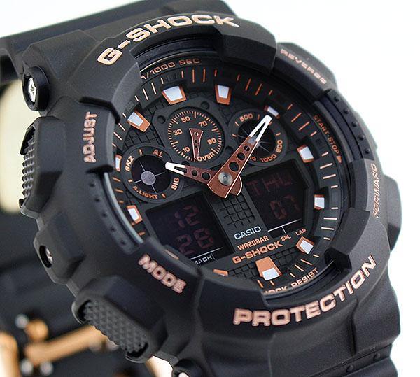 Casio G-Shock Analog-Digital Black x Rose Gold Accents Watch GA100GBX-1A4DR - Diligence1International