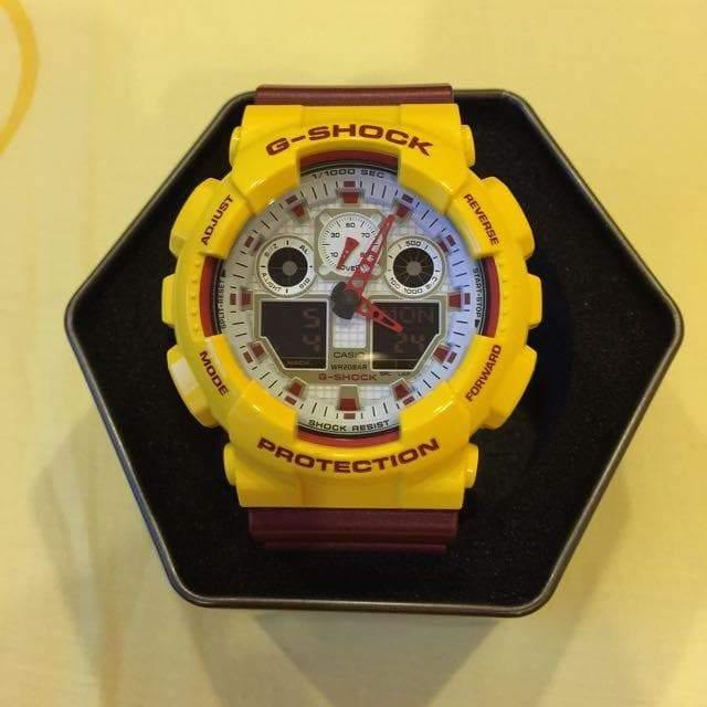 Casio G-Shock Crazy Colors Red Skins Trojans Anadigi Yellow x Maroon x White Dial Watch GA100CS-9ADR - Diligence1International