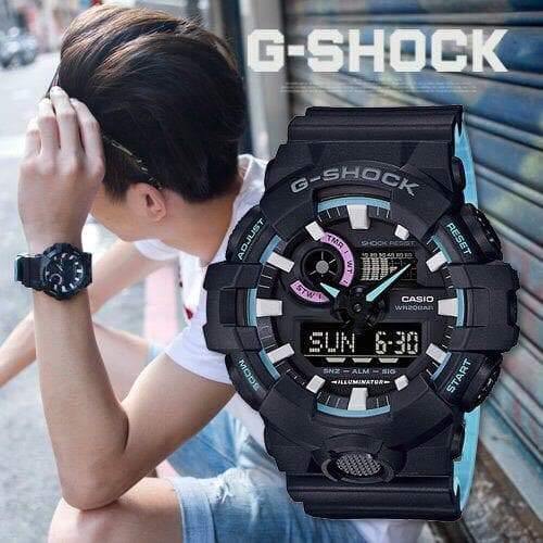 Casio G-Shock Special Color Model Black x Baby Blue x Pink Accents Watch GA700PC-1ADR - Diligence1International