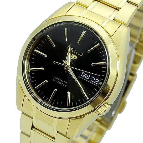 Seiko 5 Classic Mens Size Black Dial Gold Plated Stainless Steel Strap Watch SNKL50K1 - Diligence1International