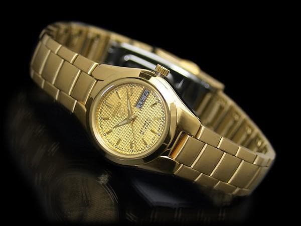 Seiko 5 Classic Ladies Size Gold Dial Gold Plated Stainless Steel Strap Watch SYMC18K1 - Diligence1International