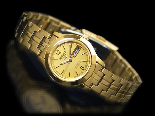Seiko 5 Classic Ladies Size Gold Dial Gold Plated Stainless Steel Strap Watch SYME02K1 - Diligence1International