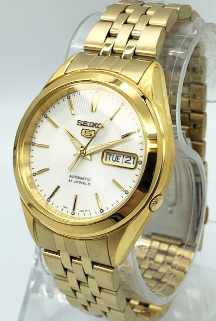 Seiko 5 Classic Mens Size White Dial Gold Plated Stainless Steel Strap Watch SNKL26K1 - Diligence1International