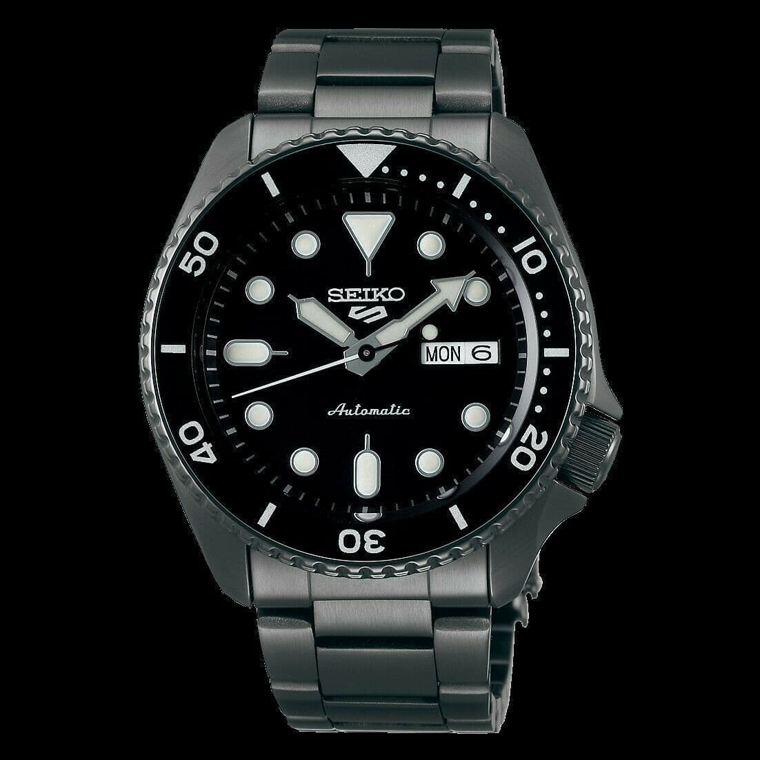 Seiko 5 Sports 100M Automatic Men's Watch Stealth All Black Bezel Dial Ion Plated SRPD65K1