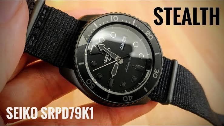 Seiko 5 Sports 100M Automatic Men's Watch Stealth All BLACK Nylon Strap SRPD79K1