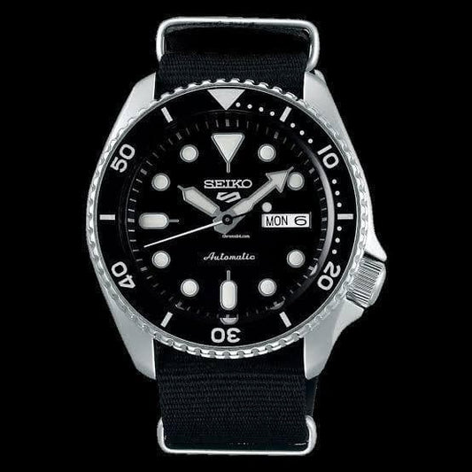Seiko 5 Sports 100M Automatic Men's Watch Black Bezel Dial Nylon Strap SRPD55K3