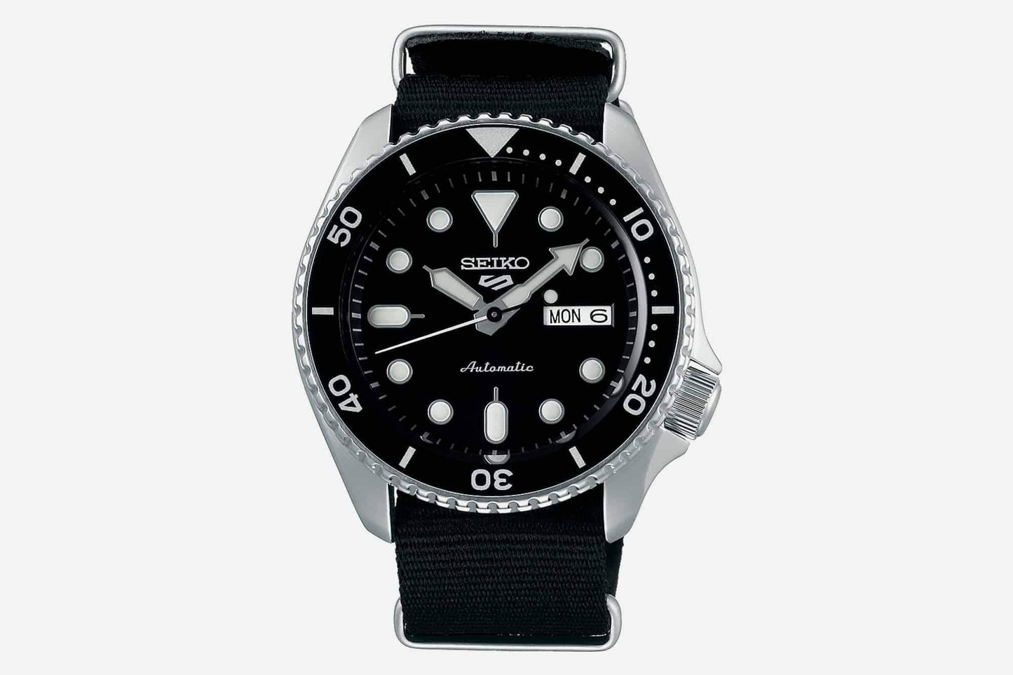 Seiko 5 Sports 100M Automatic Men's Watch Black Bezel Dial Nylon Strap SRPD55K3