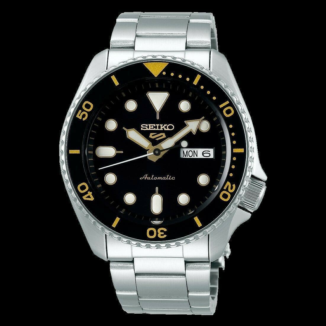 Seiko 5 Sports 100M Automatic Men's Watch Gold Black Bezel SRPD57K1