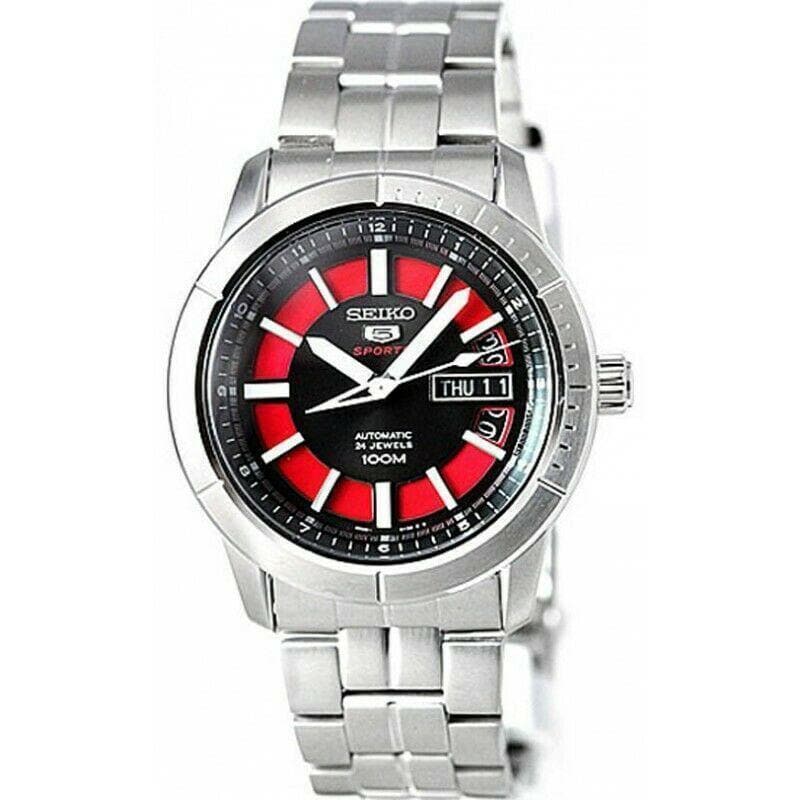 Seiko 5 Sports 100M Automatic Men's Watch Black with Red Dial SRP339K1