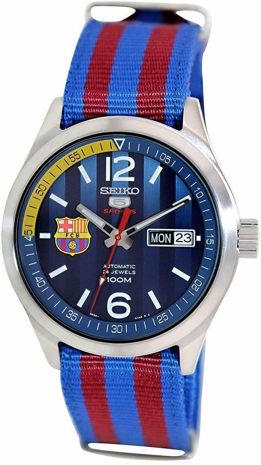 Seiko 5 Sports FC Barcelona 100M Blue Dial Men's Watch Nylon Strap SRP303K1