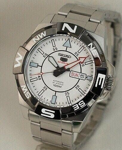 Seiko 5 Sports Japan Made 100M Compass Bezel Men's Watch White Dial SRPA63J1