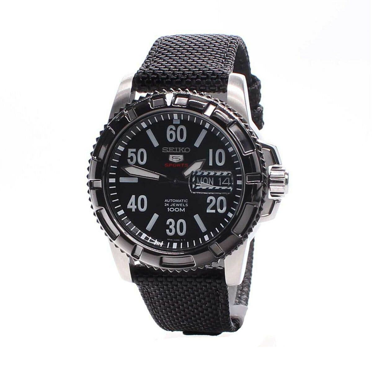 Seiko 5 Sports Military 100M Automatic Men's Watch Black Nylon Strap SRP219K1