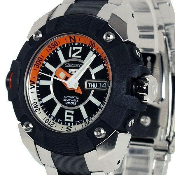 Seiko 5 Sports Pro Diver's Black Dial Orange and White Two Tone Watch SKZ265K1