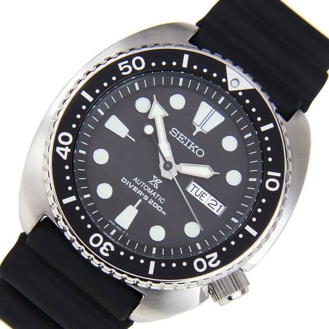 Seiko Black Turtle Prospex Diver's Men's Rubber Strap Watch SRP777K1