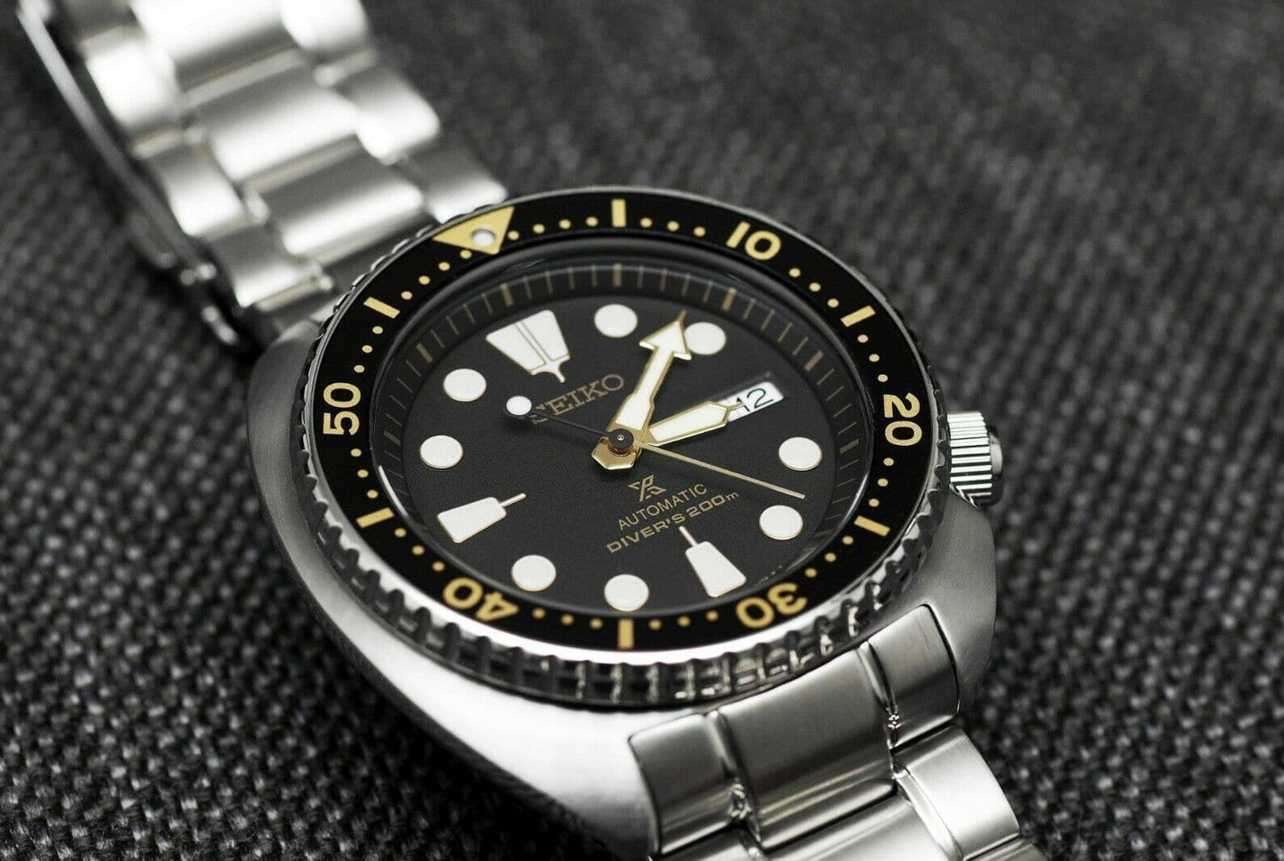 Seiko Black with Gold Turtle Prospex Diver's Men's Watch SRP775K1