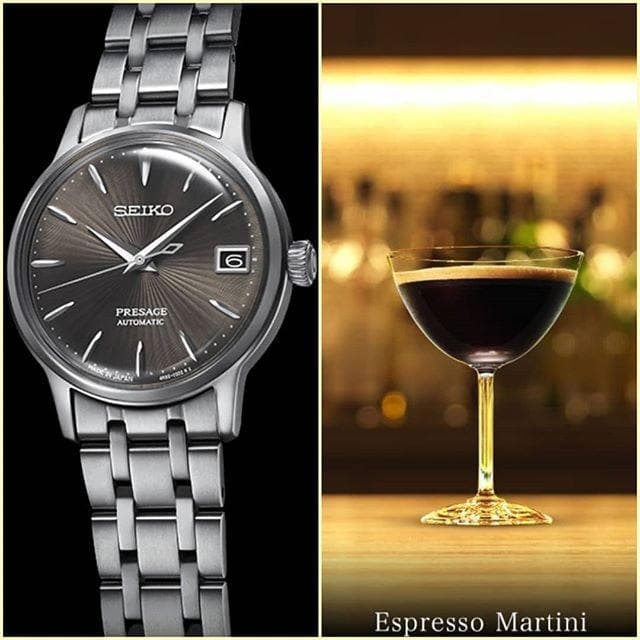 Seiko Japan Made Presage Cocktail Expresso Martini Couple's Stainless Steel Watch Set SRPE17J1 + SRP837J1 