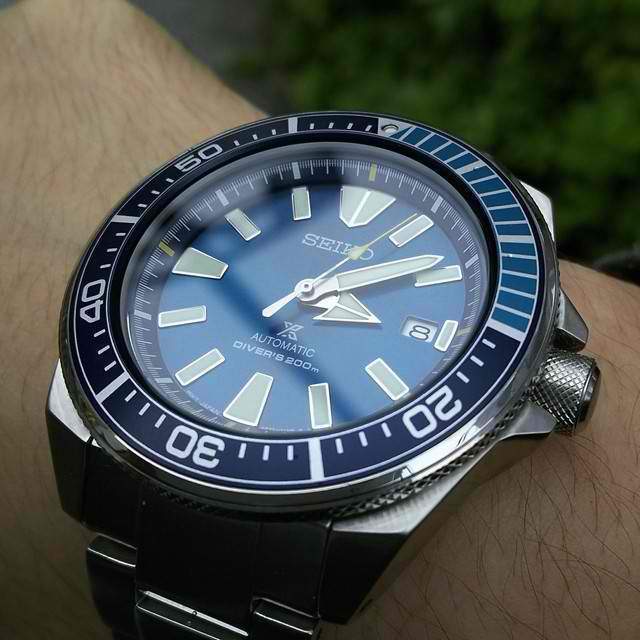 Seiko Limited Edition Blue Lagoon Samurai Prospex Diver's Men's Stainless Steel Strap Watch SRPB09J1