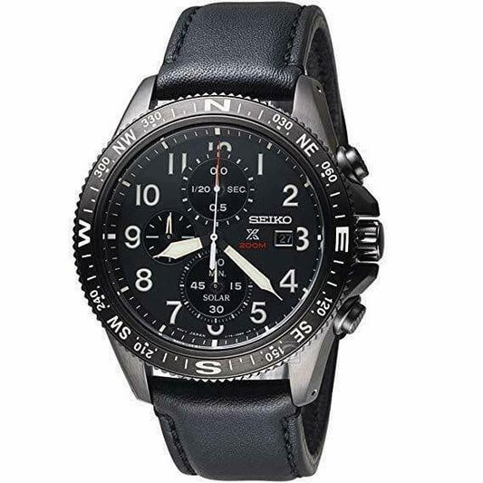 Seiko Prospex Solar Diver's Men's Leather Strap Chronograph Watch SSC707P1
