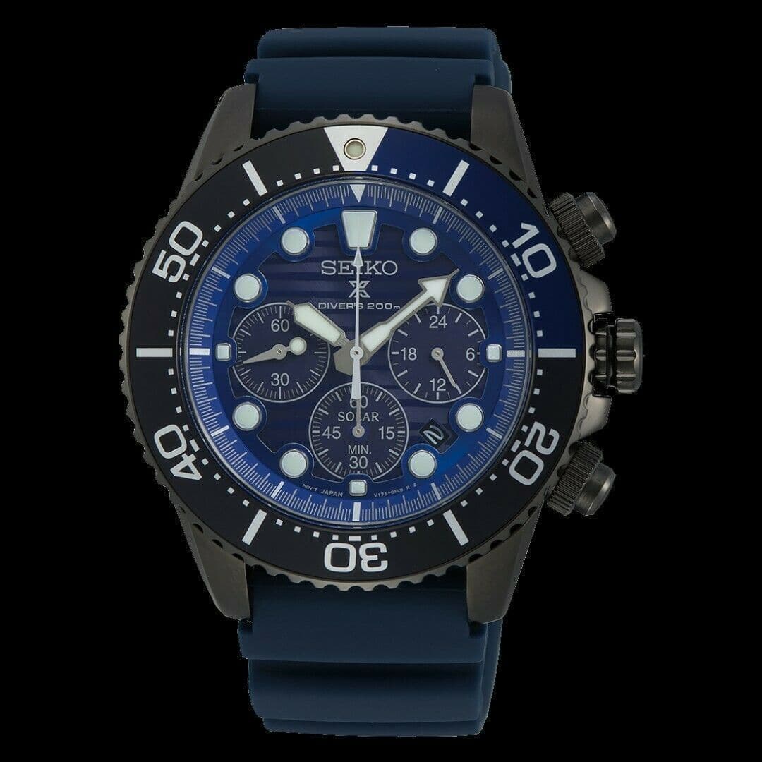 Seiko Save The Ocean Dark Solar Chronograph Blue Dial 200M Divers Watch SSC701P1