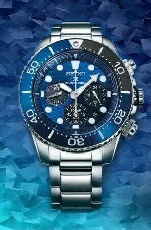 Seiko Save The Ocean Great White Shark Solar Chrono Blue Dial Watch SSC741P1