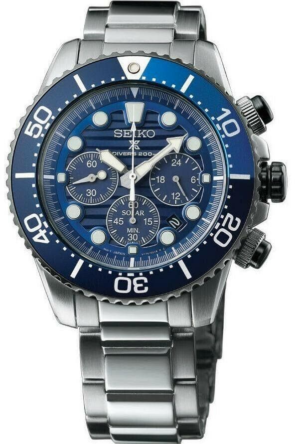 Seiko Save The Ocean Solar Chronograph Blue Dial 200M Diver's Watch SSC675P1