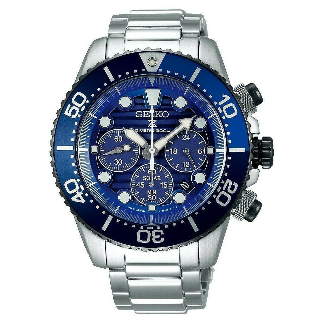 Seiko Save The Ocean Solar Chronograph Blue Dial 200M Diver's Watch SSC675P1