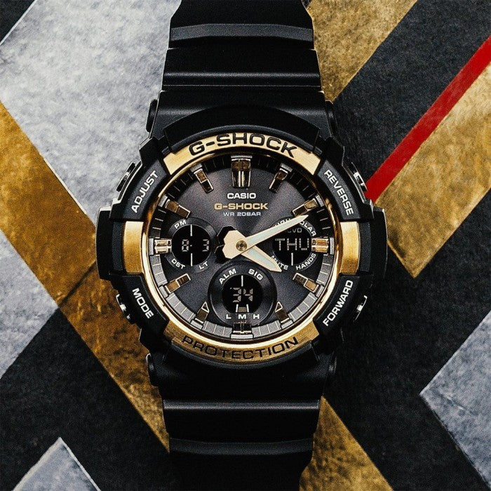 Casio G-Shock Standard Anadigi Black x Gold Bezel Accents Watch GAS100G-1A - Diligence1International