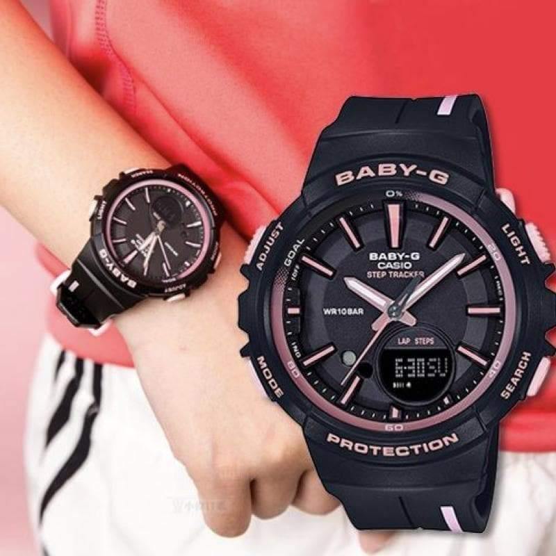 Casio Baby-G BGS Step Tracker Analog-Digital Black x Pink Accents Watch BGS100RT-1ADR - Diligence1International