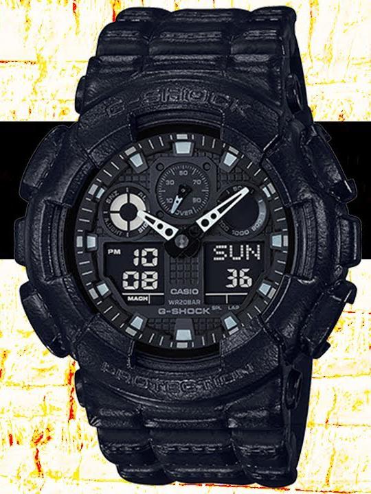 Casio G-Shock Black Out Leather Texture Series Anadigi Black Watch GA100BT-1ADR - Diligence1International