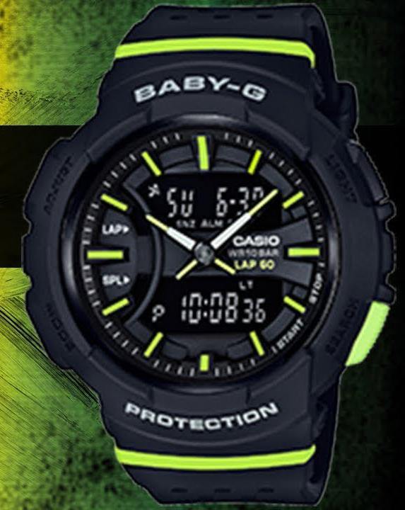 Casio Baby G Standard Analog Digital Black x Neon Green Accents