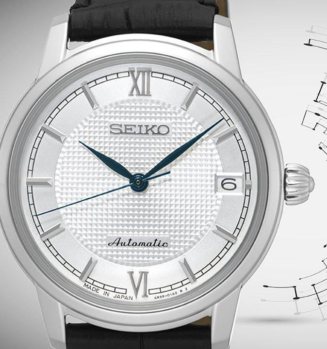 Seiko JAPAN Made Pre- Presage Silver Dial Ladies' Black Leather Strap Watch SRP861J1 - Diligence1International