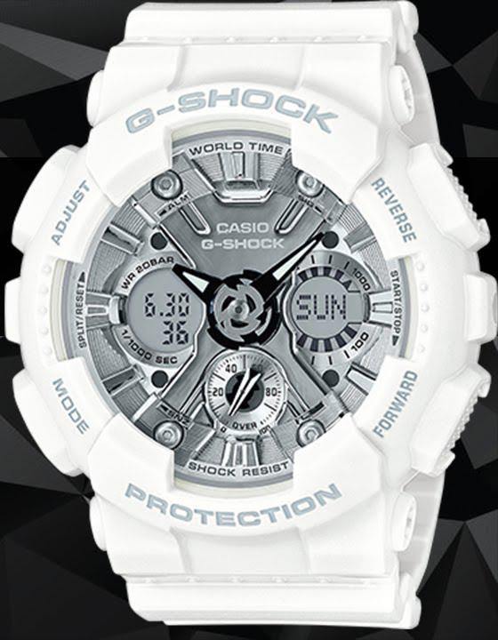 Casio G-Shock Anadigi Black Metallic Face Ladies' White Watch GMAS120MF-7A1DR - Diligence1International