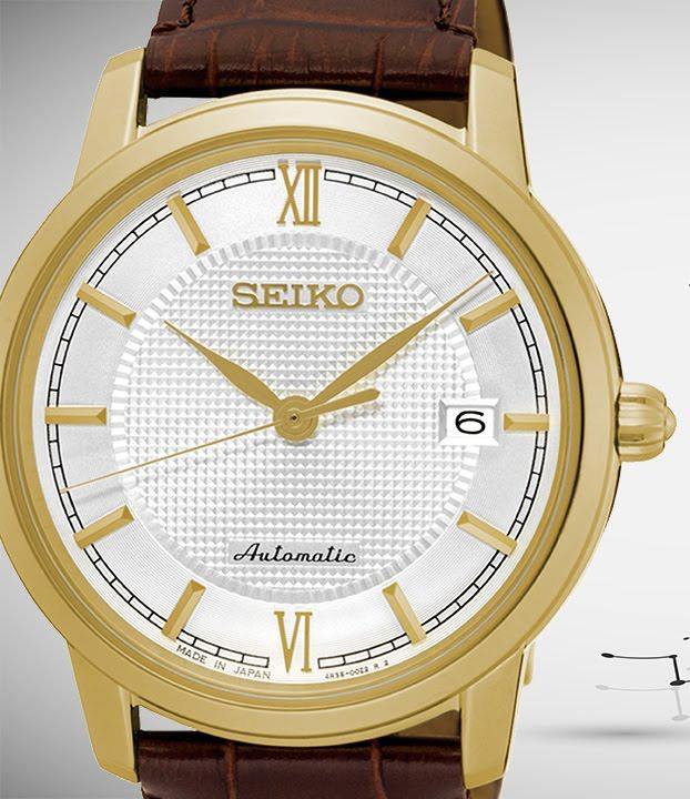 Seiko JAPAN Made Pre- Presage Silver Dial Gold Plated Men's Brown Leather Strap Watch SRPA14J1 - Diligence1International