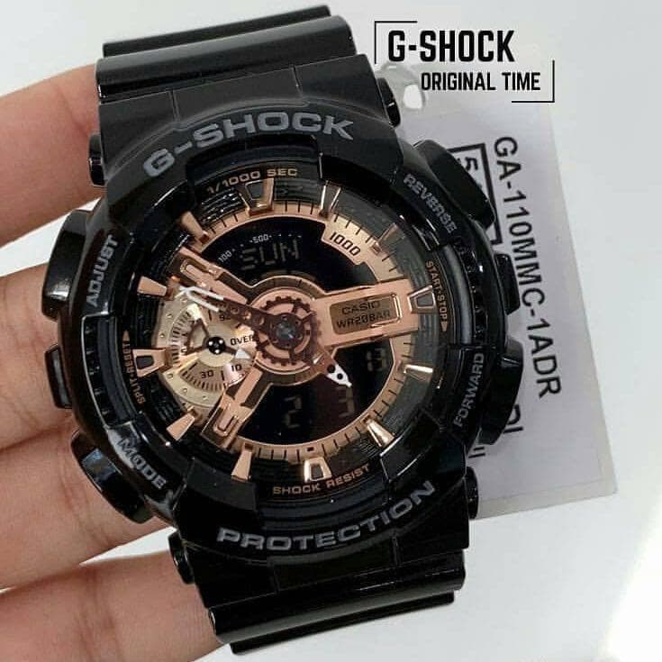 Casio G-Shock X-Large Series Anadigi Rose Gold Dial Glossy Black Watch GA100GBX-1A4DR - Diligence1International