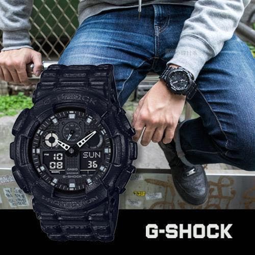 Casio G-Shock Black Out Leather Texture Series Anadigi Black Watch GA100BT-1ADR - Diligence1International