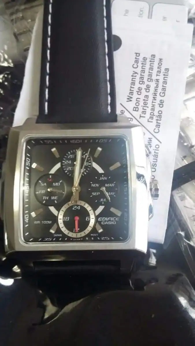 Casio Edifice Rectangular Casio Edifice Rectangle Black Dial Men's Tough Leather Strap Watch EF ...