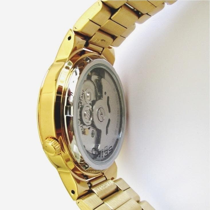 Seiko 5 Classic Mens Size Gold Dial & Plated Stainless Steel Strap Watch SNKE56K1 - Diligence1International